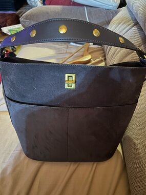 Brown suede tote house of Harlow 1960 gorgeous Tote Bag with Gold Accents 12x10